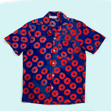 Deep Blue Camp Shirt with Red Donuts