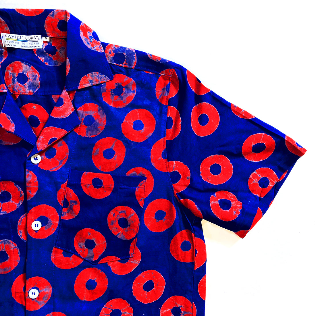 Deep Blue Camp Shirt with Red Donuts