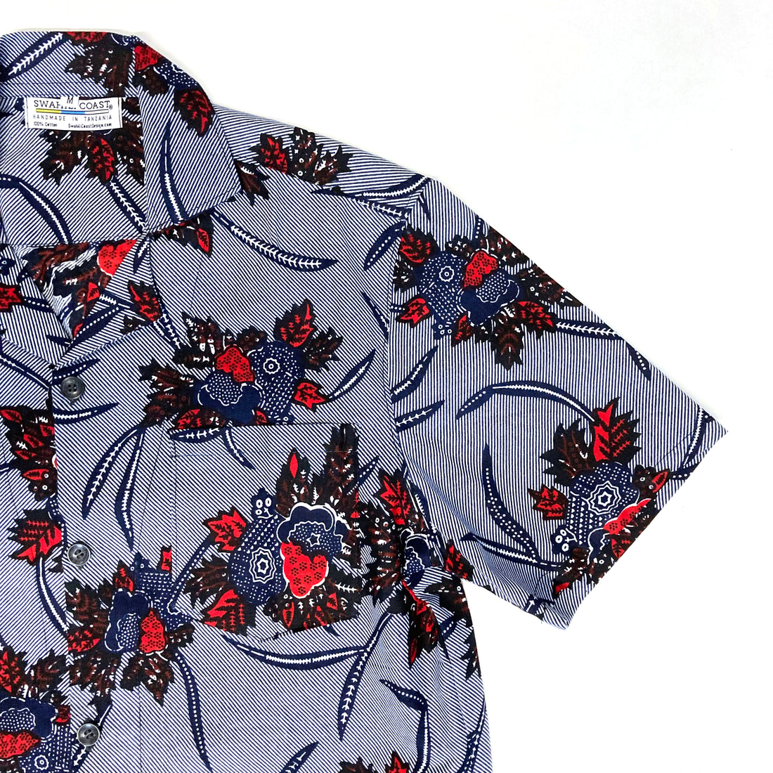 Navy and Red Floral Kitenge Camp Shirt