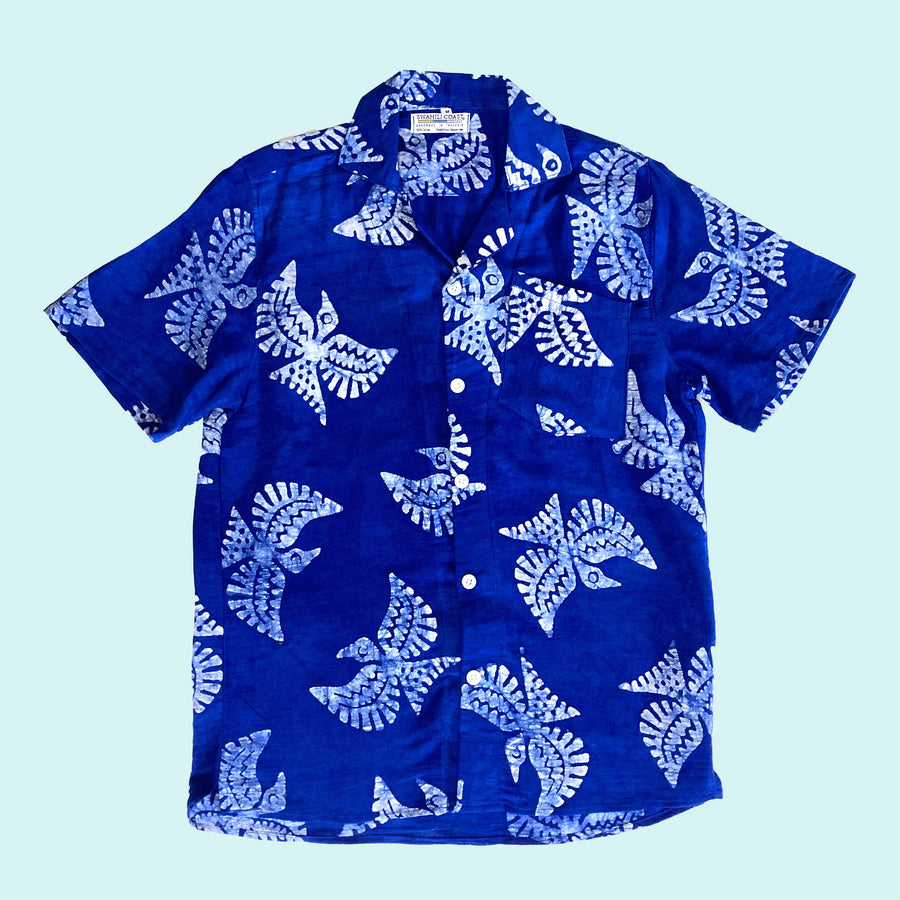 Deep Blue Camp Shirt with Roller Print