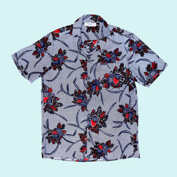 Navy and Red Floral Kitenge Camp Shirt