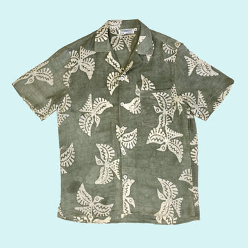 Olive Gray Camp Shirt with Roller Print