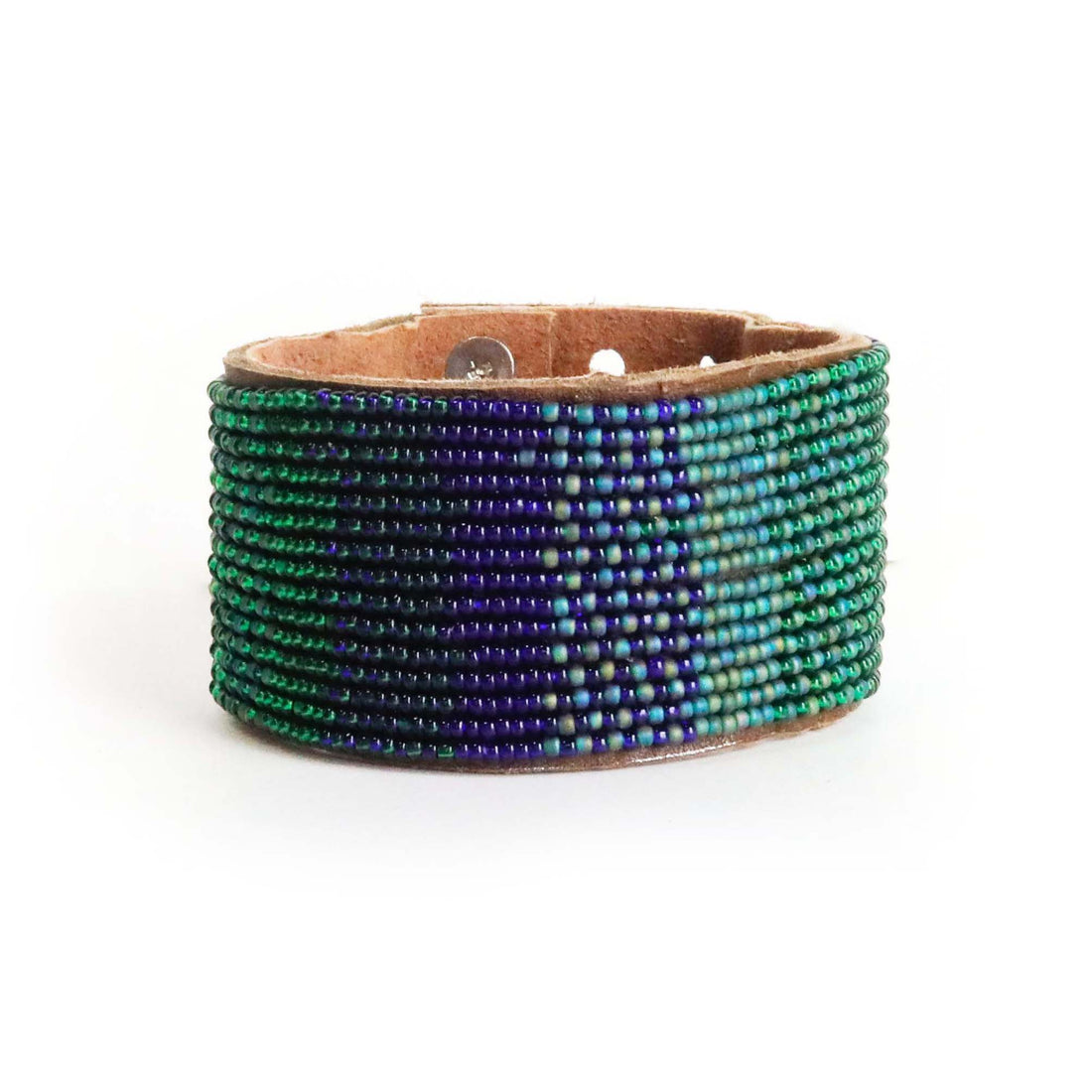 Large Gradient Peacock Beaded Leather Cuff