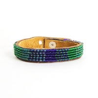 Small Gradient Peacock Beaded Leather Cuff