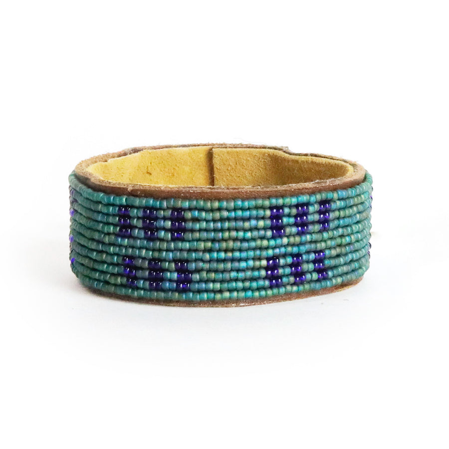 Medium Peacock Stitches Beaded Leather Cuff