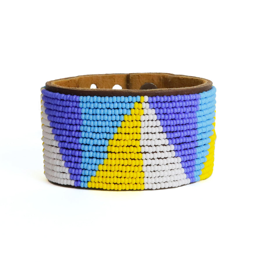 Large Angles Summer Beaded Leather Cuff